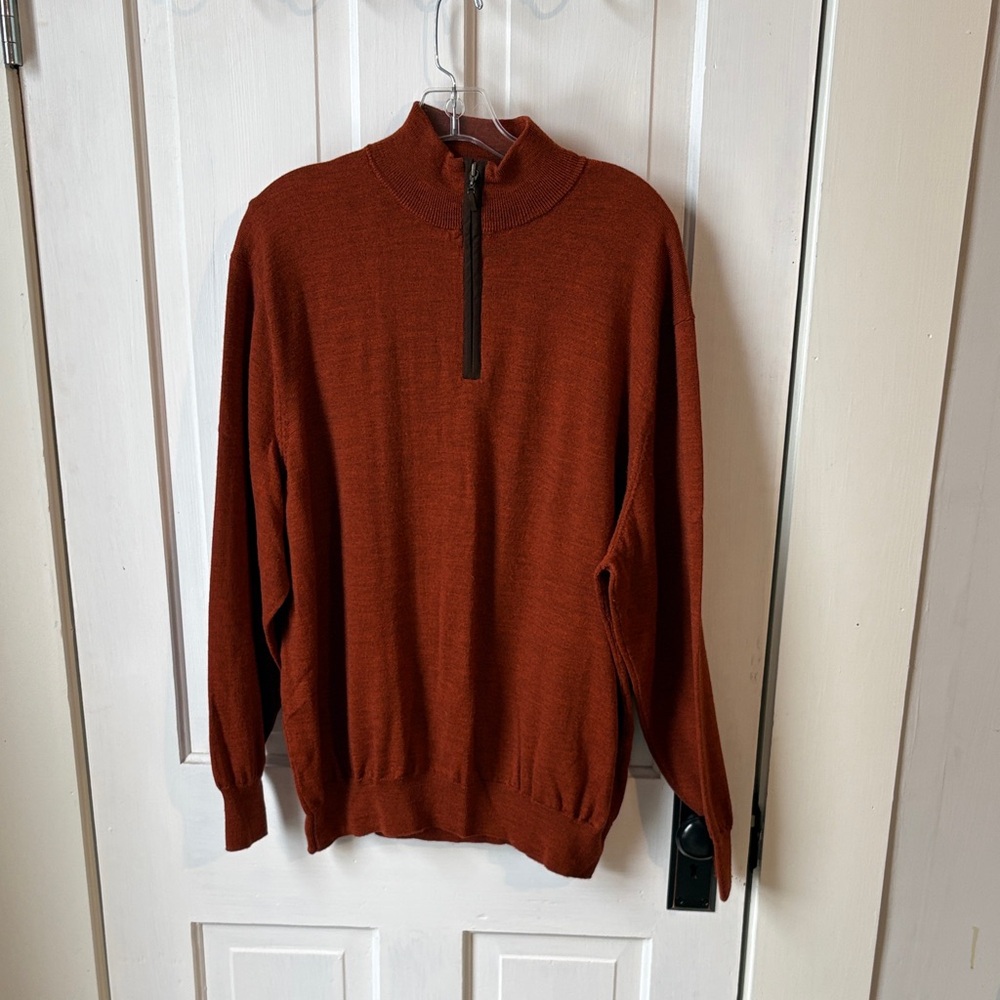 Byford London 100%‎ Merino Wool Men's Rust Zip-Up Sweater